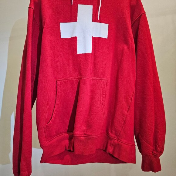 Red (White Cross) Non-Zip Hoodie w/Tunnel Pocket - Picture 2 of 4